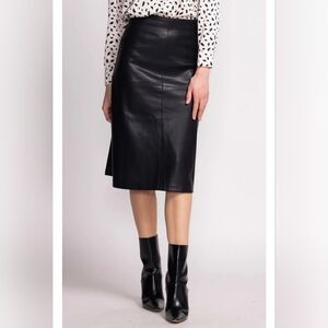 vintage 90s OLD NAVY size 1 Midi A Line Skirt Real Leather‎ Classic Lined Zip